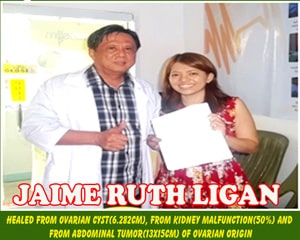 Jaime Rath Ligan (Healed from Ovarian Cyst, Kidney Malfunction and Abdominal Tumore of ovarian origin Jaime Rath Ligan (Healed from Ovarian Cyst, Kidney Malfunction and Abdominal Tumore of ovarian origin
